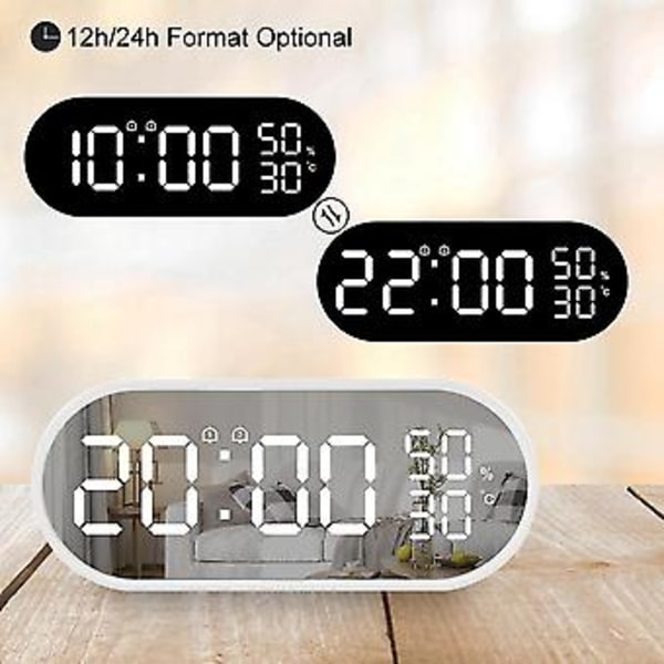 Spegelklocka Alarm Snooze 12/24 Digital Elektronisk Bordsensor
