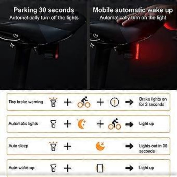 Ultra Smart Cykelbaglygte, Lys Cykelbremselygte, Genopladelig Cykelbaglygte, Sikkerhedsadvarsel Cykelbaglygte