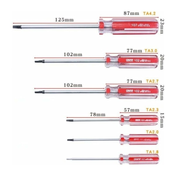 6 stk Trekantsskruetrækkersæt, magnetiske trekantskruetrækkerbits 1,8 mm 2,0 mm 2,3 mm 2,7 mm 3,0 mm 4,2 mm Skruetrækker reparationsværktøj til legetøj og B