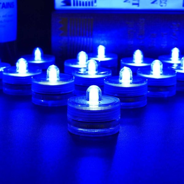 36pack blå vattentät rund ubåt Mini LED värmeljus Dränkbara ljus för hembröllopsfest Vas Festival Alla hjärtans dag dekoration