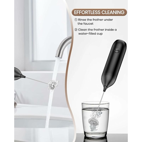 Elektrisk melkeskummer, USB-oppladbar melkeskummer kraftig melkeskummer for latte, cappuccino, varm sjokolade, svart