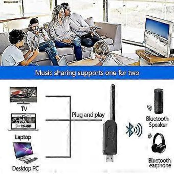 Usb Bluetooth Dongle -sovitin Bt 5.3 Langaton Audio Tietokonesovitin Aux 3.5 Rac Aptx Hd Adaptive Sp