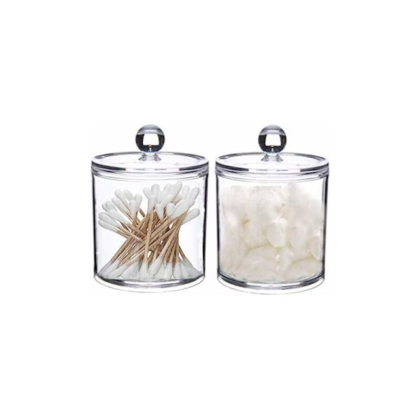 1 stk. gennemsigtig tom akryl opbevaringskrukke med gennemsigtigt låg makeup organizer vatpindholder dispenser æske badeværelsesbeholdere til snack J