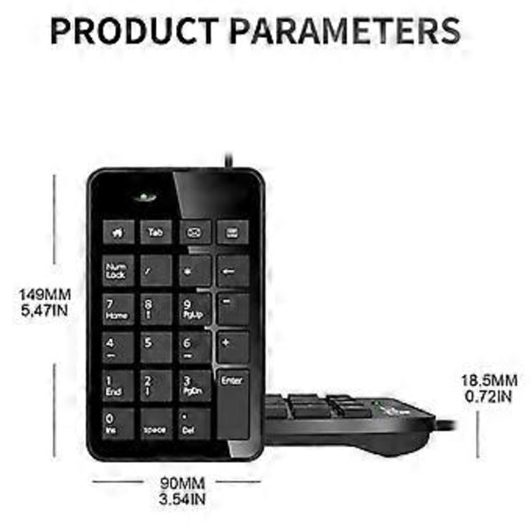 USB Kablet Digitalt Numerisk Tastatur Numpad 23 Taster Nummertastaturer til Regnskab Kasserer Laptop Notebook Tablets