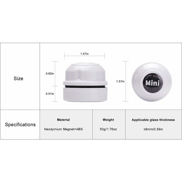 Mini magnetisk akvariebørste, akvarieglasrenser, egnet til akvarierengøring og fjernelse af alger - Hvid - Fei Yu
