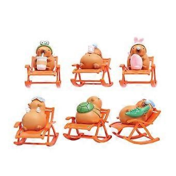Capybara Skrivbordsdekoration Capybara Figur Gungstolsdekor Simulation Capybara Gungstolsmodell Miniatyr 6st