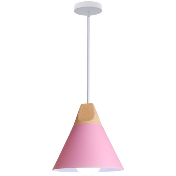 Moderne pendellampe i metall og tre, justerbar hengende taklampe i rosa