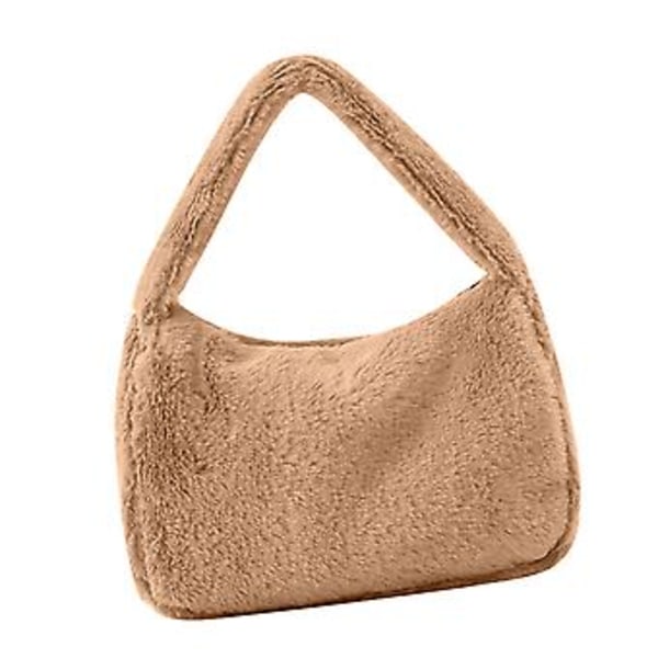 Dam Plysch Tote Väska Enkel Axelväska Armhåleväska Stor Kapacitet Casual Handväska för Daglig Shopping Khaki One Size