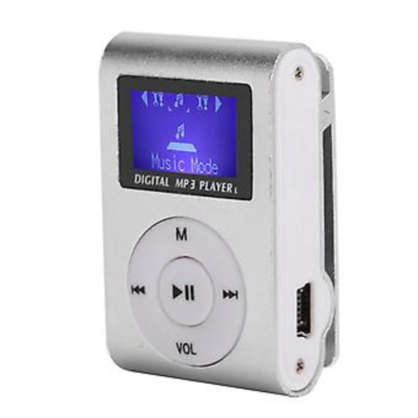 Kannettava Mini MP3-musiikkisoitin Urheilu BackClip LCD-näyttö MP3 Tukee muistikorttia (Hopea)
