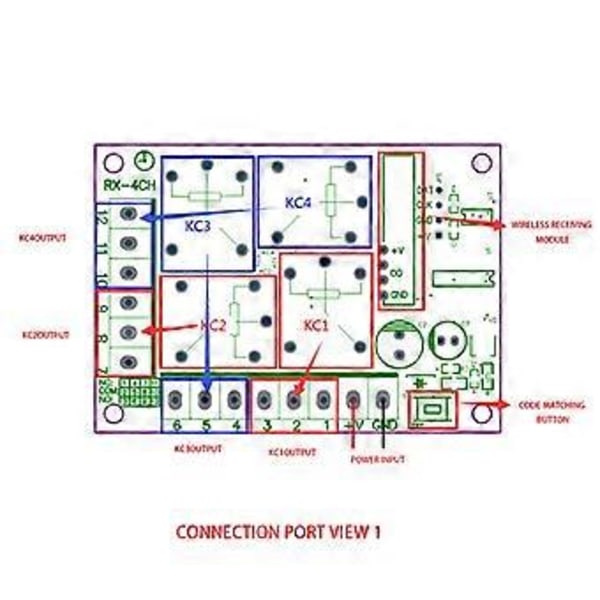 DC 12V 4CH 4-kanavainen langaton RF-kauko-ohjattava valokytkin radiovastaanotinmoduuli + lähetin autotallin oviin/lampulle