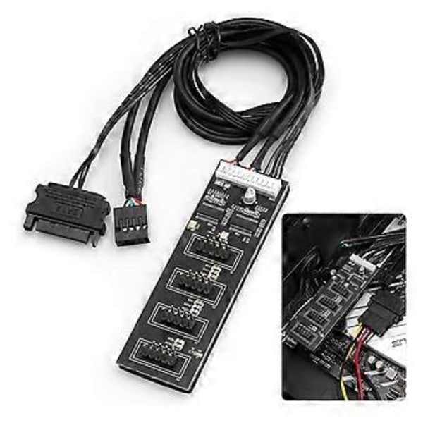 9-Pin USB Header Splitter, USB 2.0 Header Splitter med SATA-strömkabel, Intern USB-hubb för CPU/RGB-ljus/Skrivare