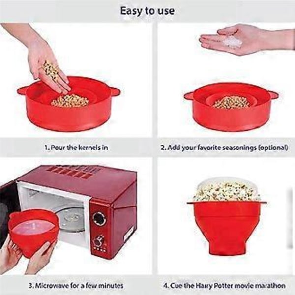 Popcornmaskin med lock - Popcornskål i silikon Popcornbehållare
