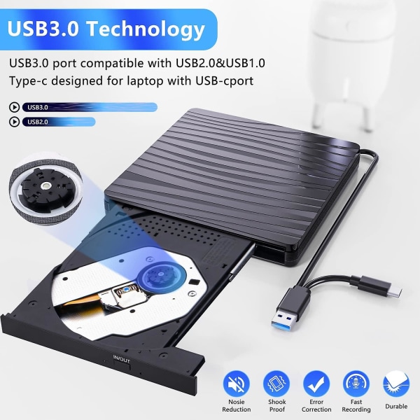 Eksternt optisk stasjon Spot Zebra mønster Dvd-brenner Type-c+usb3.0 Dual Interface Mobil optisk stasjon lesbar og skrivbar