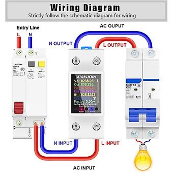 ATORCH GR2PWS Elmätare Tuya WiFi DIN-skena Effektmätare AC50-320V Digital Display Monitor Spänningskurva Amperemeter, C