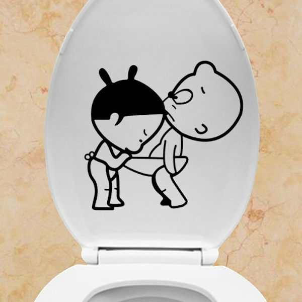 WC-seinätarra, luova vedenpitävä irrotettava koristetarra musta 2 lasta