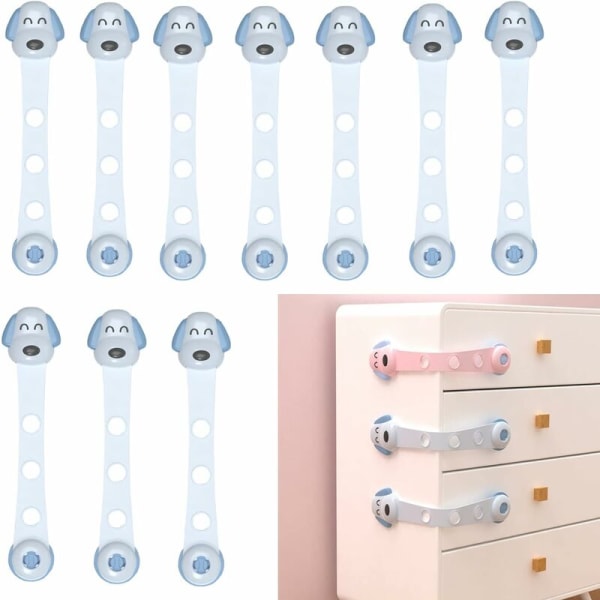 Justerbara barnsäkerhetslås 10-pack, barnsäkra skåplås, spärrar för kök, skåp, dörr, skåp, låda, enkel installation, nej till