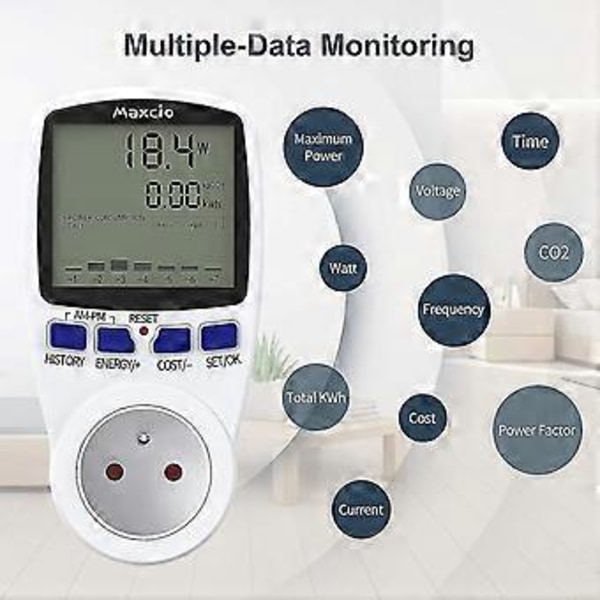 2 Tarif Elektricitetsforbrug Måler Stikdåse Energimåler Med LCD Display Overbelastningsbeskyttelse Strømforbrugsmåler Wattmeter 3680w Max(hy)
