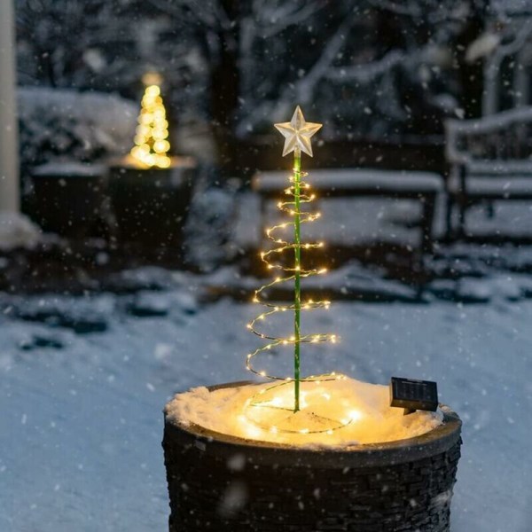 Christmas Tree Light Garland, Outdoor Solar Juldekoration Gran, Spiral Julgran, Outdoor Solar Light Garden Juldekoration