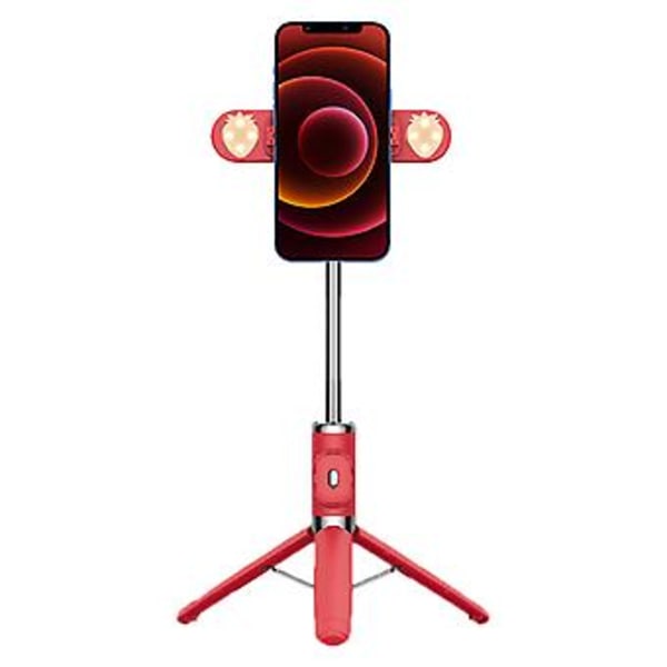 104 cm Telefon Tripod med Dobbelt Foldbart Udfyldningslys og Bluetooth Fjernbetjening til Selfie Live Broadcast Rød