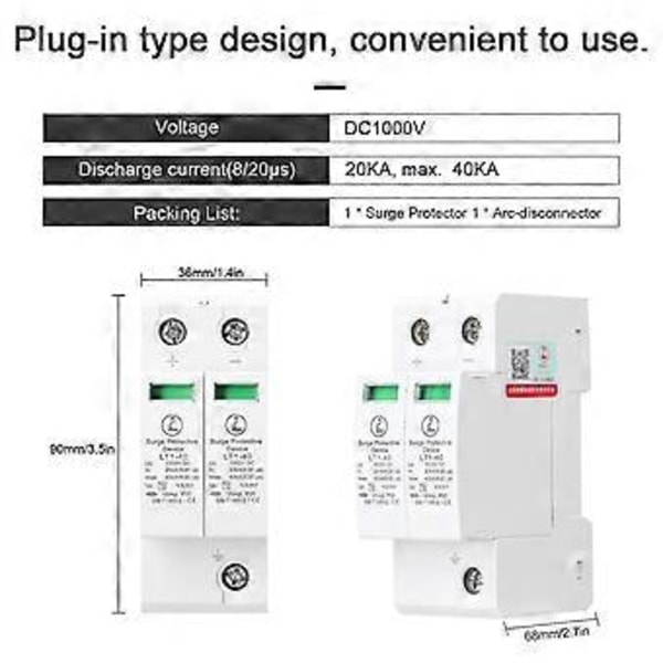 Plug-in Type Fotovoltaisk Overspændingsbeskyttelse Overspændingsbeskyttelsesenhed 2p-40ka-dc1000v Overspændingsbeskyttelsesværktøj