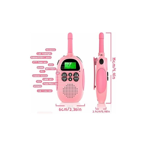 Walkie talkies för barn, leksak 3-12 år gammal VOX USB uppladdningsbar walkie talkie med 16 kanalers tvåvägsradio och ficklampa, 3 mil för utomhusbruk A