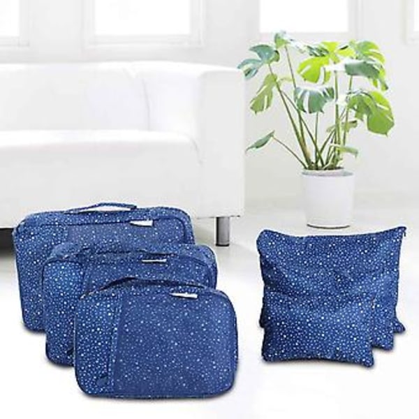 6 stk. Vandtætte Rejse Tøj Opbevaringsposer Bagage Organizer Rejse Pakke Poser (Navy Blå)