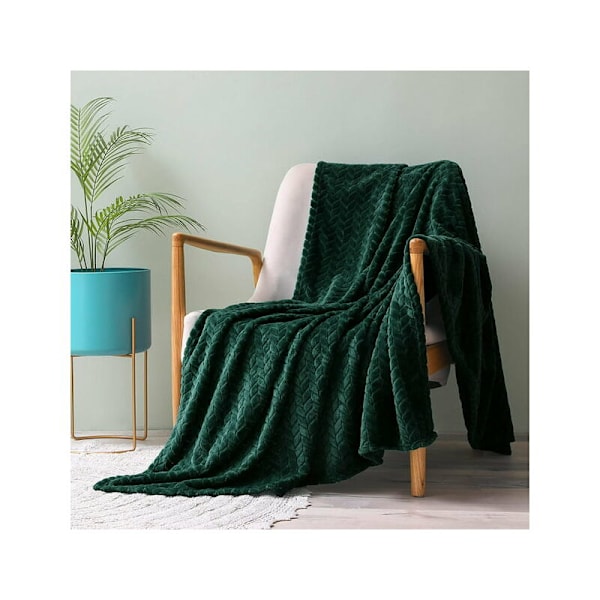 Super blød flanneldyne, mikrofiber af høj kvalitet, mørkegrøn 127 x 178 cm, hyggelig og varm, velegnet til alle årstider