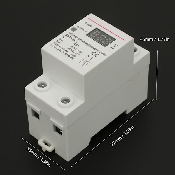 230V 40A automaattinen yli- ja alijännite suojalaitteella jännitteen näytöllä ja merkkivalolla DIN-kisko suojalaitteella
