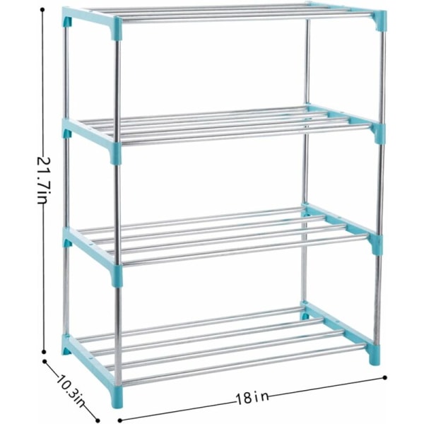 4-kerroksinen pinoamiskelpoinen kenkäteline, kevyt eteiseen, käytävään ja kaappiin (sininen)