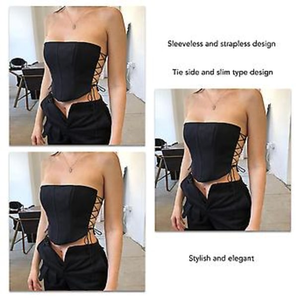 Naisten Boob Tube Toppi Sivusidonnalla Hihaton Olkaimeton Polyesterikuitu Slim Fit Yksivärinen Tyylikäs Toppi Musta L