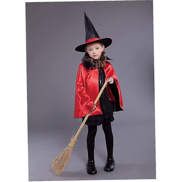 Heksekappe for barn med lue Dobbeltside Vampyrkappe Unisex Jul Halloween Cosplay Kappe (27,5", Svart/rød) 2 stk.