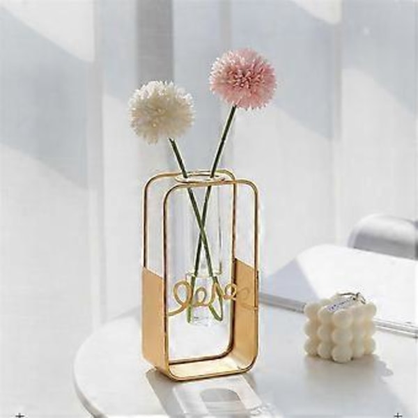 Metall Blomvas Ställ Transparent Glasvas Skrivbord Hushåll Hydroponiska Växter Heminredning Kontorsdekoration A