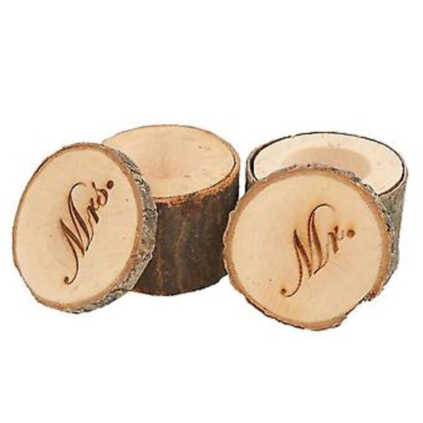 2 stk. & Mrs. Shabby Chic Rustikk Bryllupsring Puteputeholderboks Laget av Tre