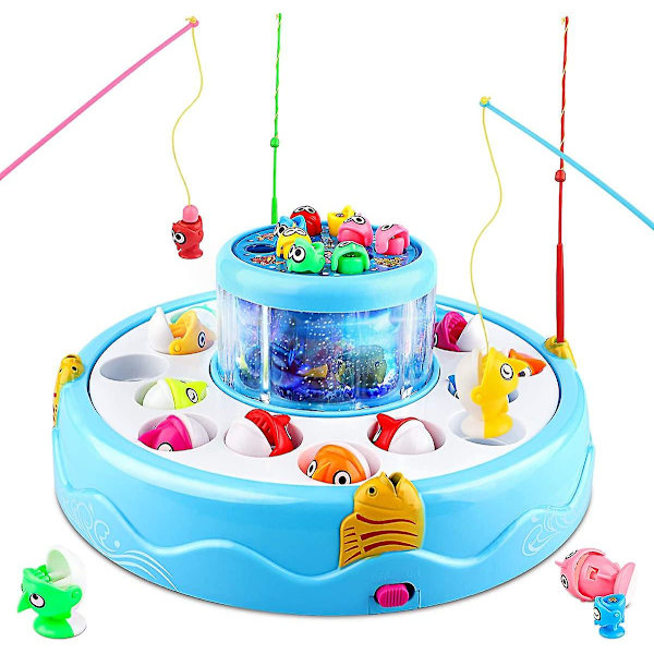 Fiskeleke Elektrisk Multiplayer Magnetisk Fiske Sett Leke Med 4 Fiske Stenger & Lys & Musikk Læringsgave