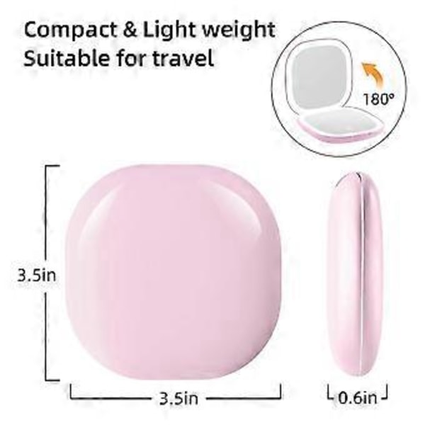 Ficksminkspegel med LED-ljus, 3,5 tum, 10x förstoring, dubbelsidig, uppladdningsbar, pekskärm, rosa