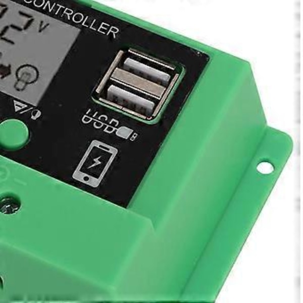 Solar Charge Controller PWM Panel Regulator Justerbar LCD-skærm 12V 24V Grøn Skal 10A