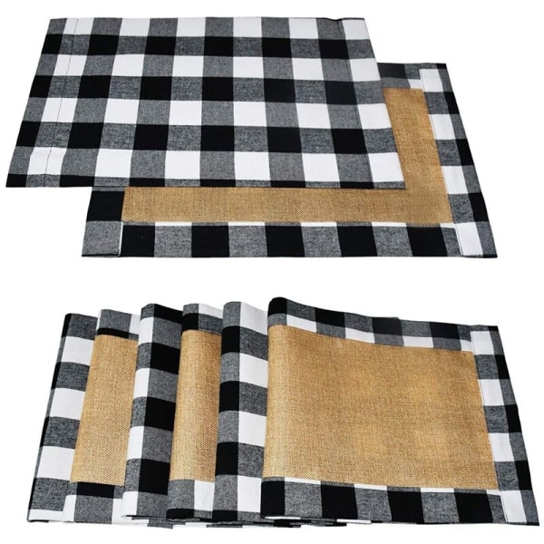 1 Pakke 6 Plassmatte Plassmatte Svart Hvit Lerret Plassmatte Bestikk Plate Plassmatte 30X45Cm