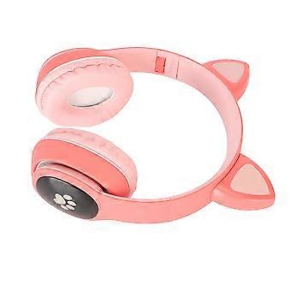 Gamingheadset med kattöron, Bluetooth-stöd, litet minneskort, LINEIN-läge, gaminghörlurar med LED-mikrofon, rosa