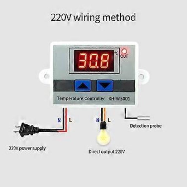 Digital Temperaturkontroller Display Termostat Kontrollbrytare och Termistorsensorer Temperaturprob (220V 1500W)