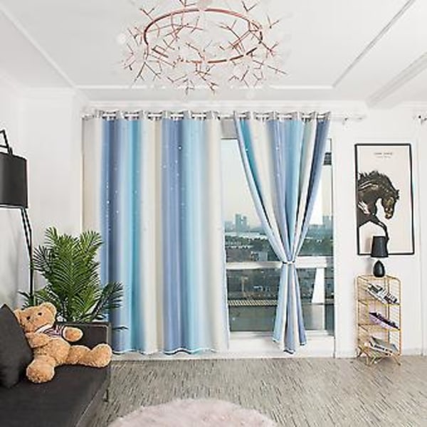 Dubbellager Ihålig Vardagsrum Sovrum Polyester Fönsterskärmande Draperigardin Dekoration Mörkblå
