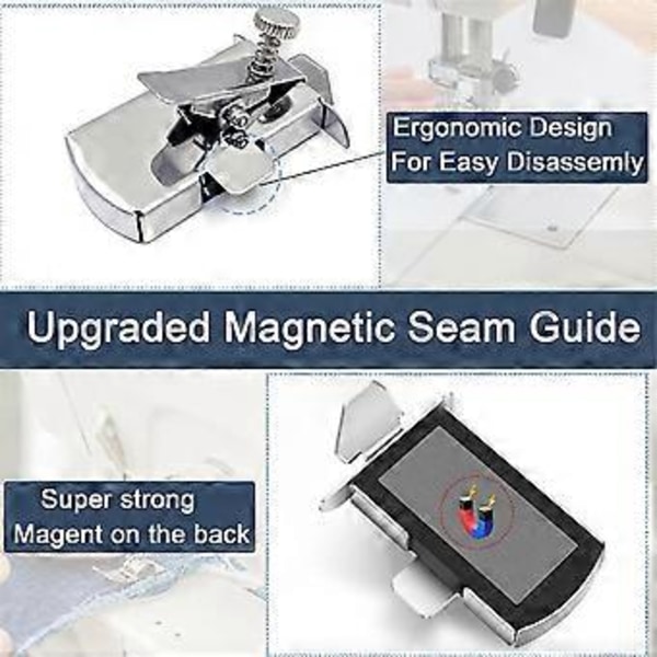 Magneettinen saumaohjain, 2 kpl magneettinen saumaohjain ompelukoneeseen + 2 kpl puolia + 4 kpl puolakoteloa