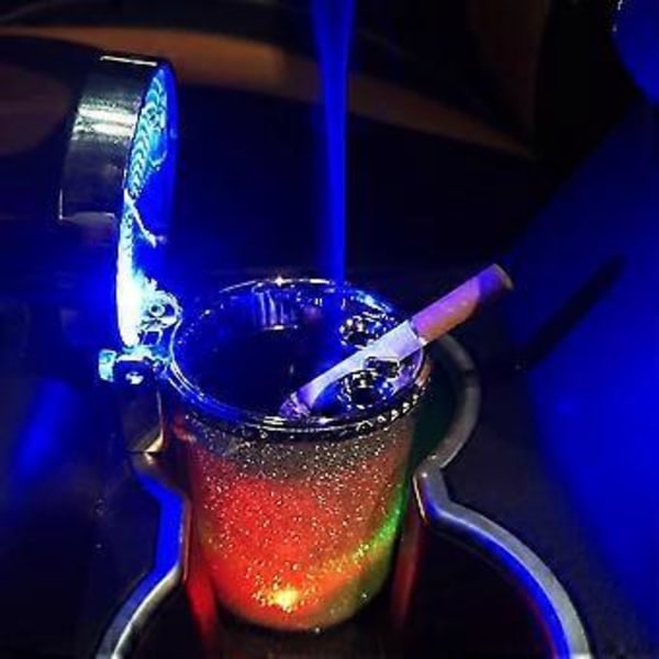 Askkopp för bil med LED-lampa, cigarettaskkopp, behållare för rökaska, cylinder, rökkopp, mugghållare, förvaringsmugg, biltillbehör