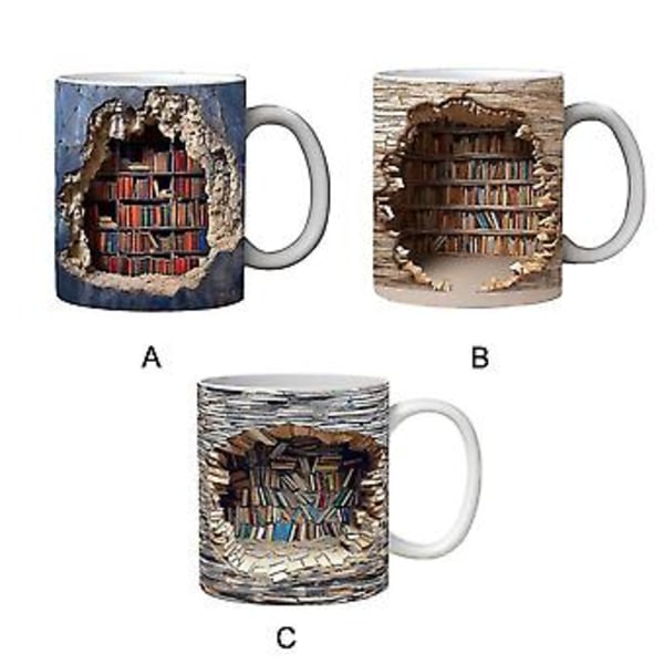 3D Bogreol Krus Bibliotek Bogreol Krus, Bogelsker Keramisk Krus, 2023 Nyeste
