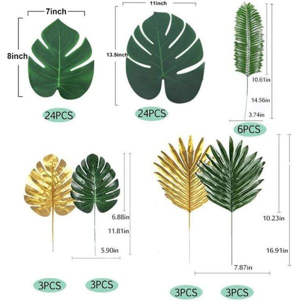 Kunstige Palmblade, 66 Styk Tropiske Palmblade Kunstige Planter Hawaii Temafest Dekoration Plante Jungle Dekoration
