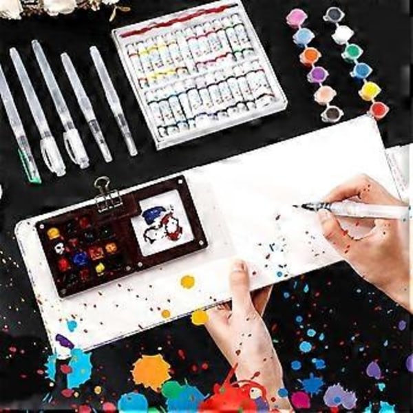 Mini Bærbar Akvarel Palette Sæt 15 Rums Træ Rejse Malerboks med Indbindings Skitsebog til Malere Kunstnere Studerende