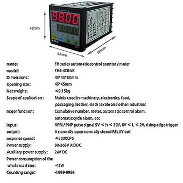 4 Digital Tæller Længde Tæller Længdemåler - functal Intellint 90-260v Ac/ Preset Re