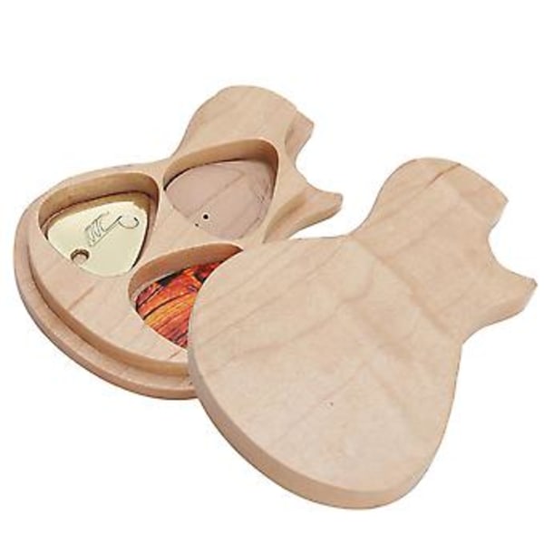 Gitarrplektrum Box Lönn Massivt Trä 3 Plektrum Gitarrist Presenter Musikinstrument Tillbehör