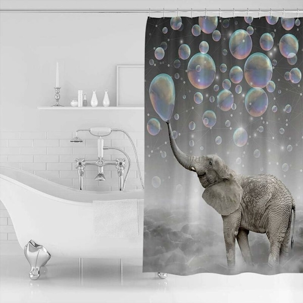 Design Bruseforhæng, Dyr Elefant Blæser Bobler Drøm Farverig Print, Vandtæt Stof Badeværelse Dekor Sæt med Kroge 180 x 180cm