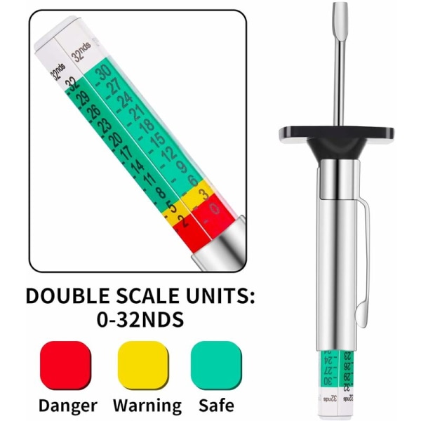 Mönsterdjupsmätare, 2-pack 32:a/25 mm färgkodad däckdjupmätare Exakt mönsterdjupsmätverktyg-DENUOTOP