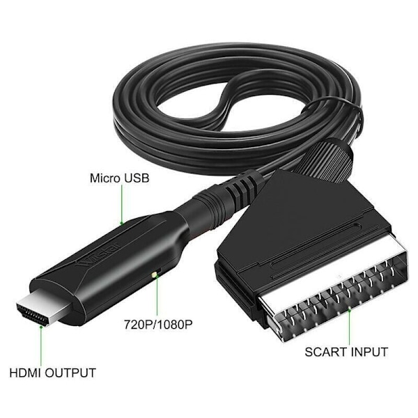 SCART til HDMI-kabel - SCART til HDMI-adapter - Alt i ett SCART til HDMI 1080p/720p lyd- og videokonverter,